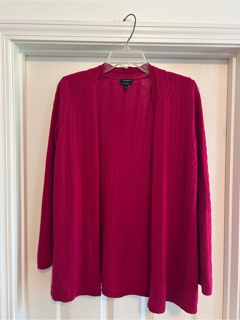 Talbots Open-Front Cable Knit Cardigan - Pink, 100% Cashmere